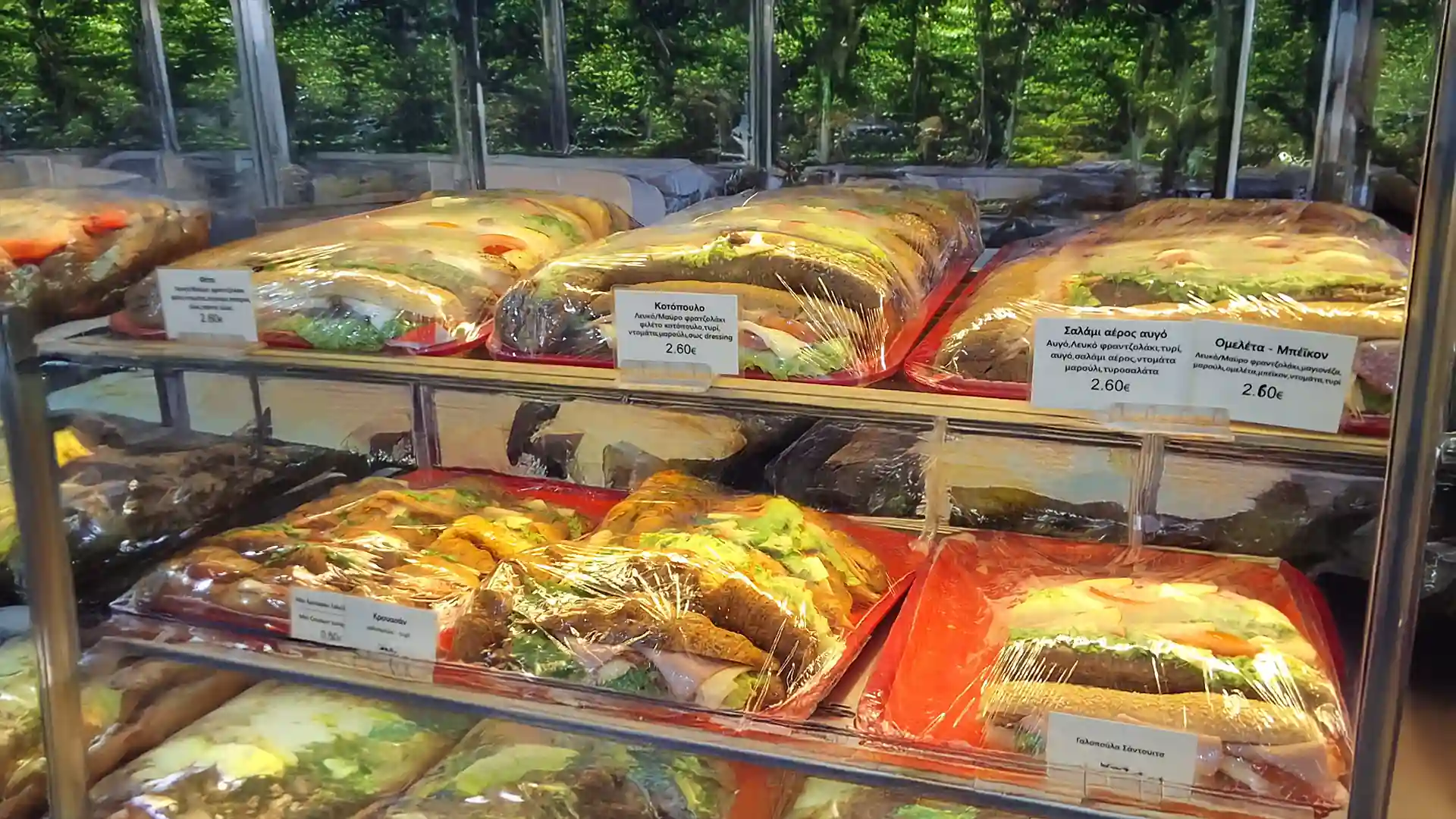 a display case with food in it